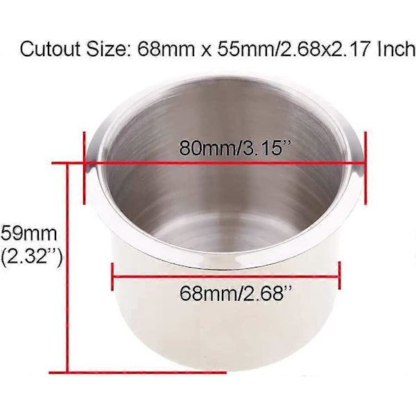 4 Pakning Universal Båt Koppholdere, 68 x 55mm Rustfritt Stål for Pokerbord, Sofa