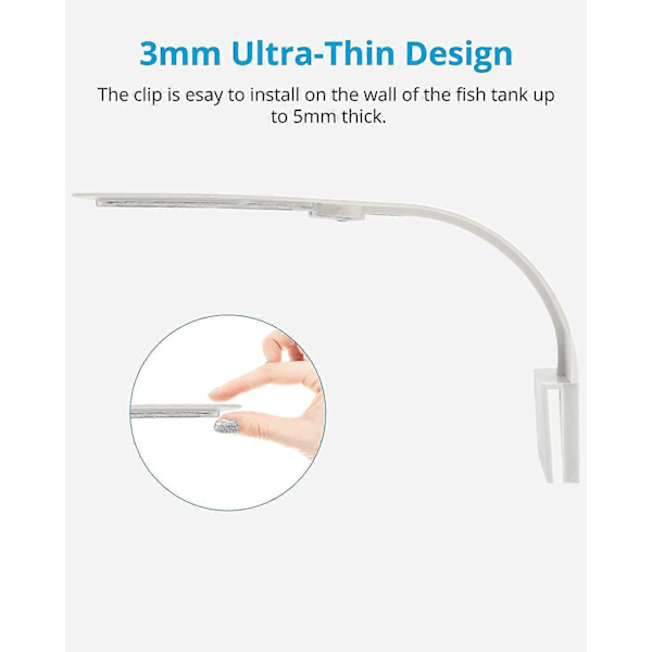 Ultratank LED-lampe til små akvarier, Mini akvarieklemmelampe med 24 LED'er hvidt og blåt lys til 30-40 cm akvarium, 10W (Hvid)
