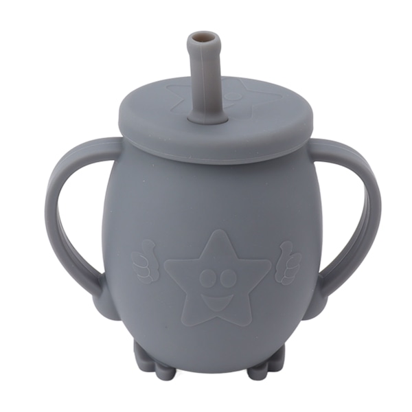 230 ml silikon treningskopper for småbarn med sugerørlokk, sklisikre håndtak, sølefri treningskopp for baby, småbarn, spedbarn, mørkegrå
