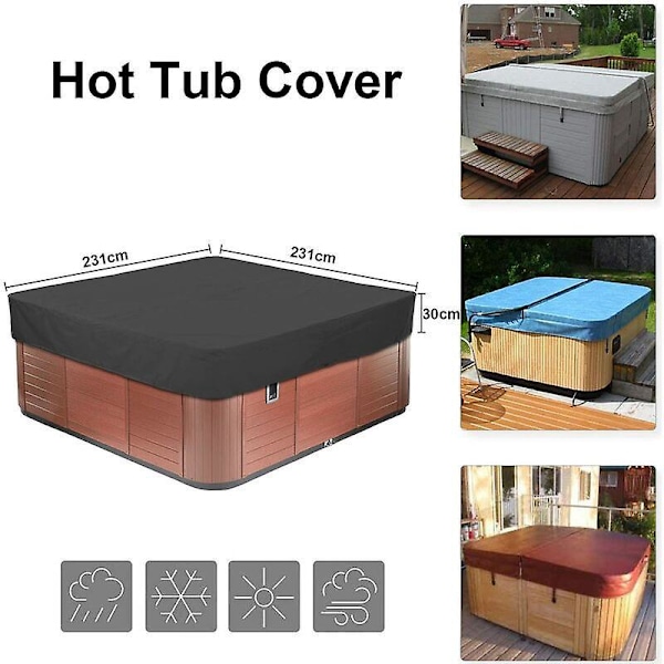 Firkantet boblebadtrekk for hage, 210D Oxford-duk Svømmebassengtrekk Vanntett Støvtett Anti-UV Flere størrelser å velge mellom, Svart, 231x231x30cm