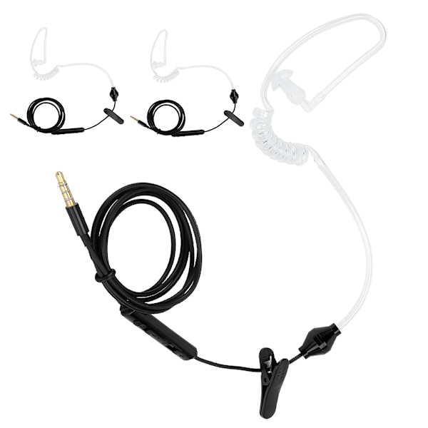 3 sett HRT‑1 mobiltelefon luft rør headset med mikrofon 3,5 mm plugg kablet øretelefon svart