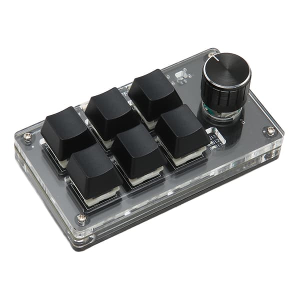 6-tasters mini-tastatur med knap, blå kontakt, kablet USB trådløs Bluetooth dobbelt tilstand forbindelse, DIY programmerbart mekanisk tastatur sort