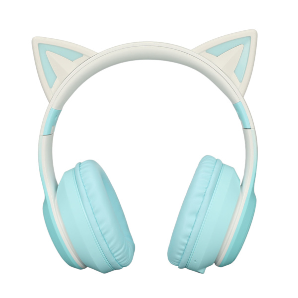 Cat Ear Bluetooth Gaming-hodetelefoner Trådløst sammenleggbart musikkhodesett med LED-lys Avtakbar mikrofon 3,5 mm kabel Grønn