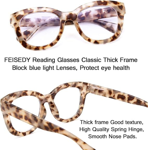 Retro Reading Glasses Thick Square Large Frame Blue Light Blocking Lens Anti-glare Digital Strain B2534