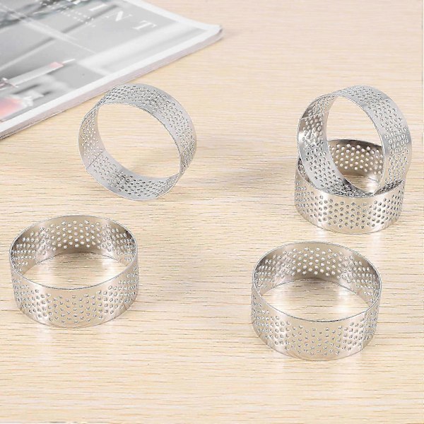 Perforeret Tærtering i Rustfrit Stål, 5 stk. 5 cm Perforeret Kagemoussering, DIY Runde Tærteringe