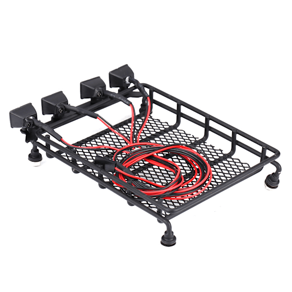 Middels størrelse takstativ bagasje med LED-lys firkantet for SCX10 1/10 RC bil (4 hvite)