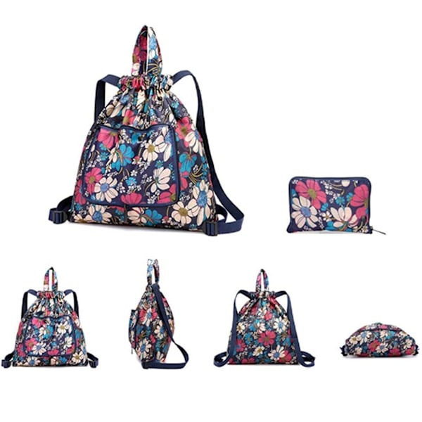 Dragsnöre Ryggsäck String Bag Sackpack Vattentät Fällbar Bärbar Sport Gym Sack för Utomhus Shopping Strand Simning Resa Blommönster
