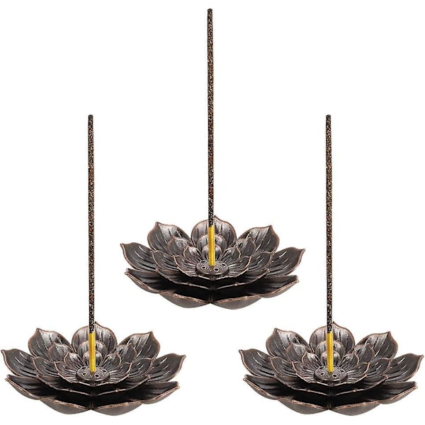 Lotus- suitsukkeenpidin sarja - Retro messinki Lotus-tikku ja kartio poltin tuhkakuppi - 3 kappaletta