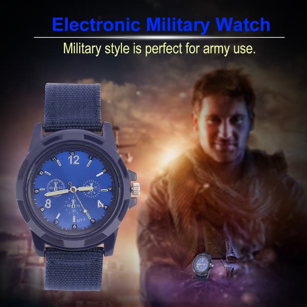 Elektronisk analog armbandsur med rund nylonrem, militärarmbandsur (blå)