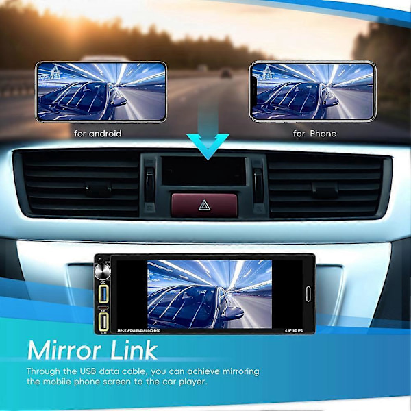 Enkel Din Bilstereo, 6,9 tums IPS Touch Screen Bilradio