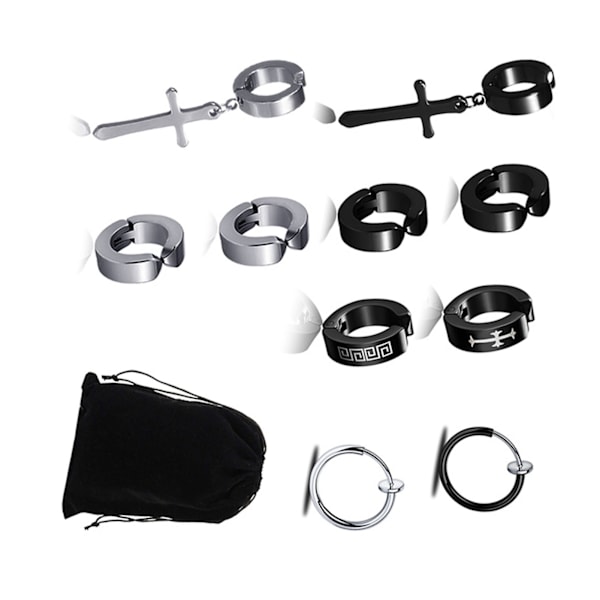 10 stk Cross Ear Clip Titanium Stål Mænd Rock Style Clip On Hoop øreringe individuelt pakket letvægts moderigtigt ørering