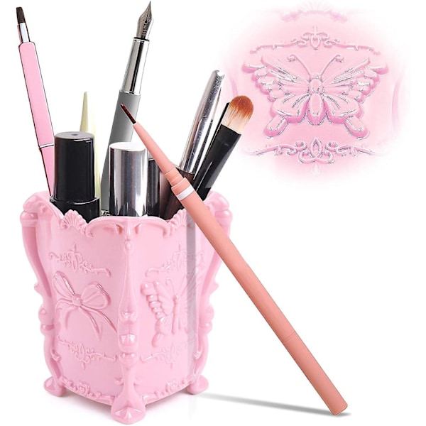 Pink Makeup Penselholder Sæt Kosmetik Organizer Opbevaringskop Nem at Rengøre Robust Design 3 Stykker