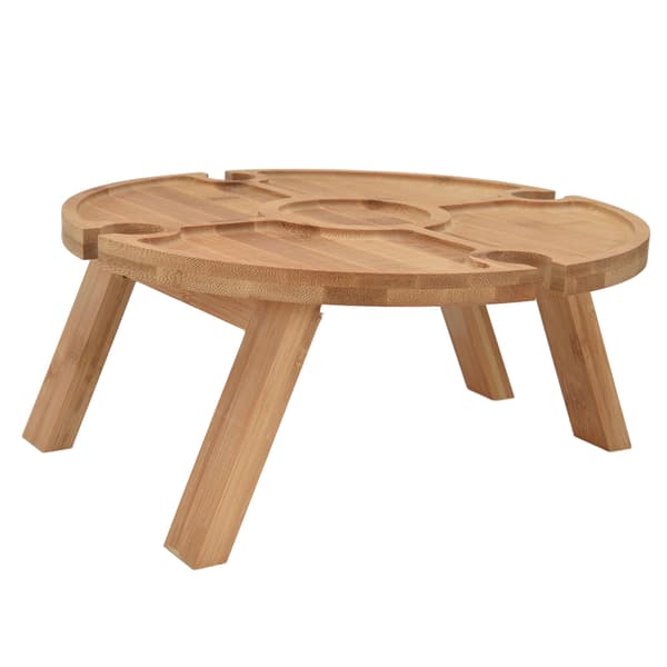 Utomhus Vinbord Fällbart Trä Picknickbord med Vinglashållare för Vandring Camping Utomhusmiddag