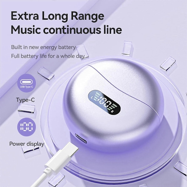 (Violetti) Avokorva-kuulokkeet Langattomat nappikuulokkeet Bluetooth 5.4 Urheilukuulokkeet Langaton latauskotelo ja LED-tehonäyttö Vedenpitävät kuntoilukuulokkeet