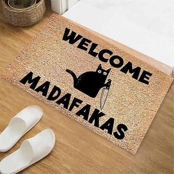 Tumma Kissa Welcome Madafakas Kokopainettu Ovimatto Hauska Ovimatto
