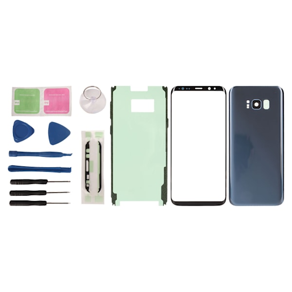 Bakglasserstatning for S8+ S8 Plus Bakdeksel Front Ytre Glass Reparasjonssett Forhåndsinstallert Linse og Lim Blå