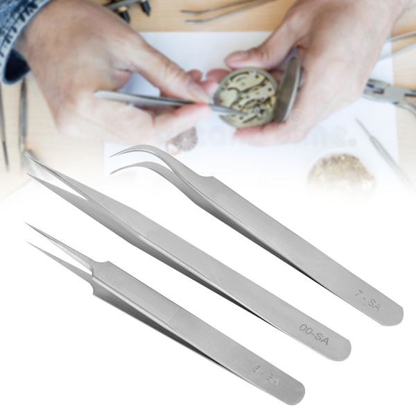 3 kpl / set ruostumattomasta teräksestä set pinsetit watch ja korujen korjaustyökaluille