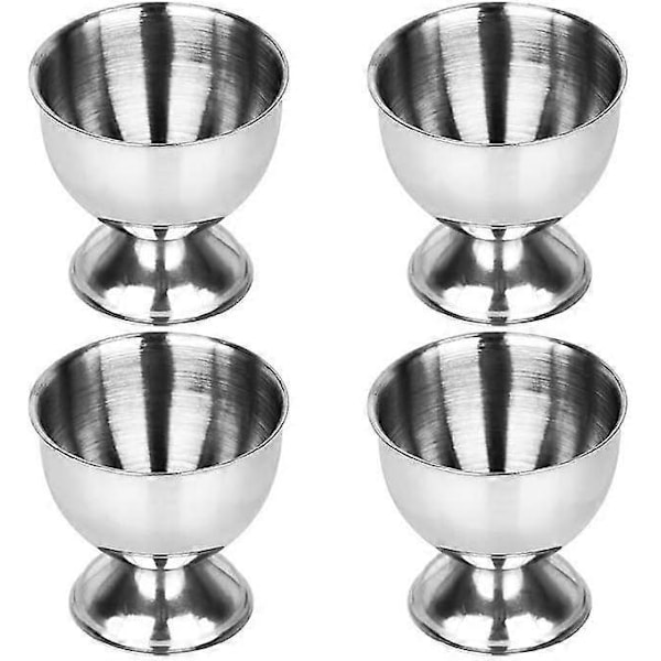 Äggkoppar Set Rostfritt Stål Mjukkokta Äggkoppar Hållare Ställ Äggkopp Bricka Inkluderar 4 ST (Silver)