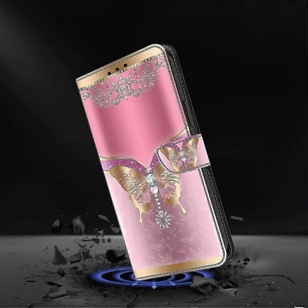 For Motorola Edge 60 Pro 5G Case 3D Pattern PU Leather Wallet Case with Stand Pink Gold Butterfly
