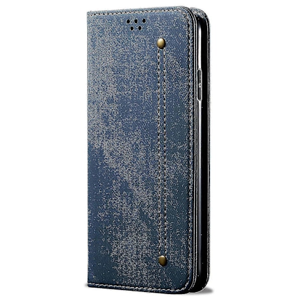 Kompatibelt Honor 90 Läder Flip Fodral Jeans Tyg Textur Plånbok Ställ Skydd - B17 Blå