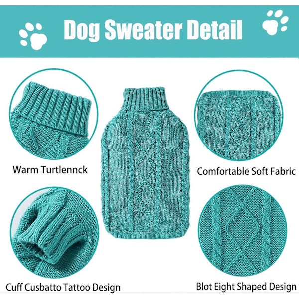 Hundtröja Varma Valpkläder, Polokrage Stickad Katttröja, Pullover Katttröja Kläder för Små Hundar Pullover Varma Kläder (X-Small, Grön)