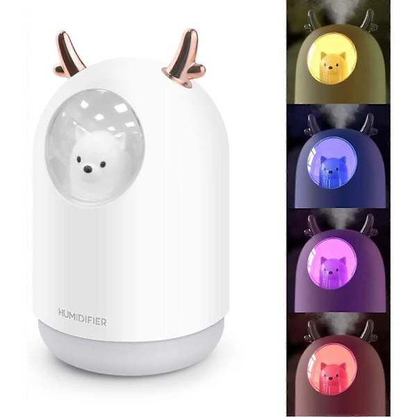 300 ml:n mini-ilmankostutin, hiljainen ilmankostutin LED-valoilla, USB-pöytäkoneilmankostutin automaattisella virrankatkaisulla kotiin/makuuhuoneeseen/toimistoon