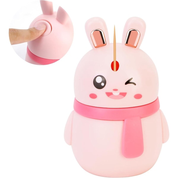 Sød kanin tandstikker dispenser - Pink, automatisk pop-up, Kawaii tandstikker opbevaringsboks | Sjov bolig-, køkken- og kontorindretning