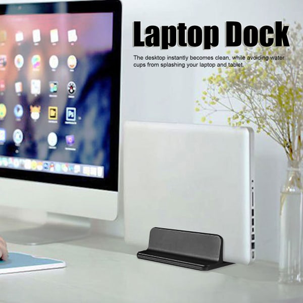 Sort aluminiumslegering Lodret Laptop Stand - Multifunktionel Køling Desktop Holder