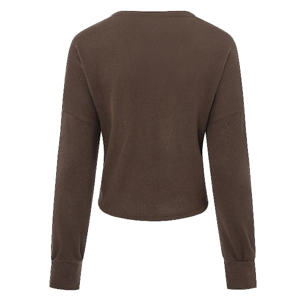 15 färger bomull dam V-ringad kofta - trendig lös enfärgad casual design XL brun