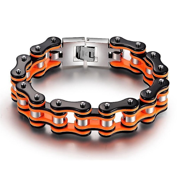 Motorcykelkedje Armband 24cm, Rostfritt Stål Svart och Orange