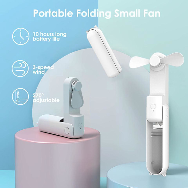 Kannettava 3-in-1 Mini Käsikäyttöinen Tuuletin USB-Lataus Akkutoiminen Taskutuuli USB-Laturilla ja Taskulampulla