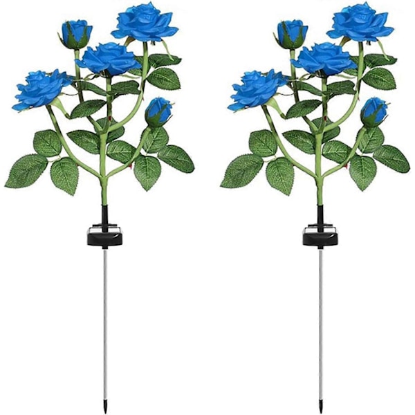 Solcelle Havelamper, 2 Pak LED Rose Blomst Have Dekorativ Pæl Lamper med 10 Roser