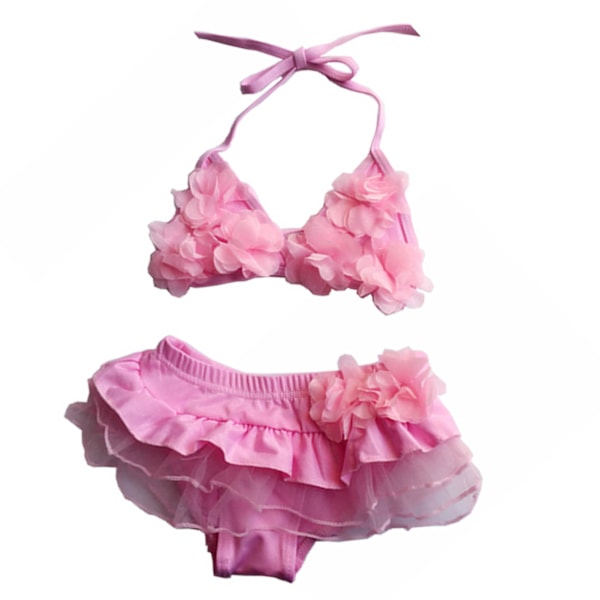 Børnebadedragt til små piger - 2-delt badedragt - Baby Bikini med blomster - Sommer strandtøj - Pink M 12,5-20 kg