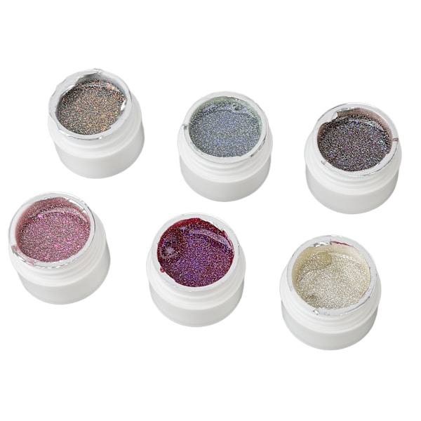 Glittrande Gelnagellack Set 6 Färger Holografisk Soak Off UV Gel Polish Kit för Kvinnor Flickor