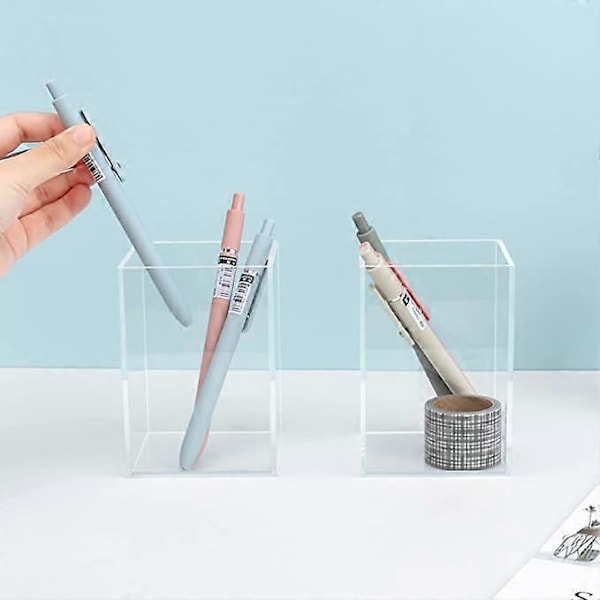 Klar Akryl Blyantholder Firkantet Akryl Penholder - Makeupbørste Opbevaring - Skrivebordsorganisator