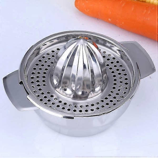 Citronpresser i rustfrit stål, juicer med skål til appelsiner, citroner og frugt, hjemmelavet juice i køkkenet 5.29