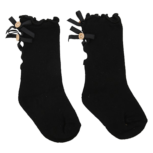Baby Girls Princess Bowknot Bomullssockor Spädbarn Toddle Mjuka Sockor för 0-1 Års BarnSvart
