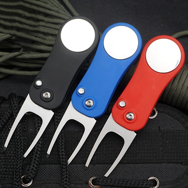 Blå rustfritt stål bærbar sammenleggbar puttinggrønn gaffel med merkeposisjon - Outdoor Divot Tool