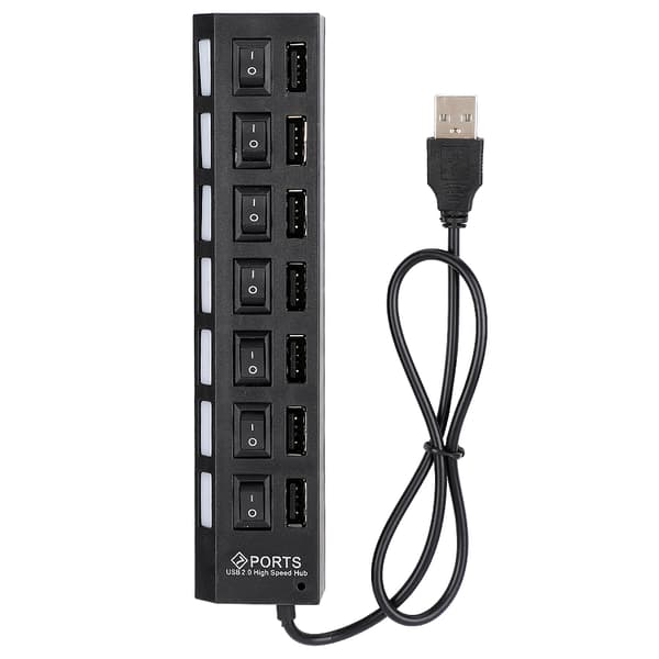 7-Port Hub USB Docking Station Sort 480mbps med Switch til Overbelastningsstrømsbeskyttelse 7 Porte Sort