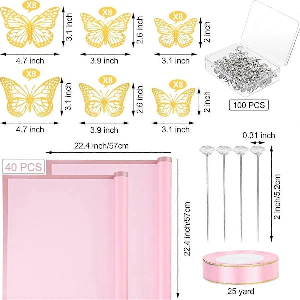 40 Ark Blomsterpapper Set Blombukett Rosa