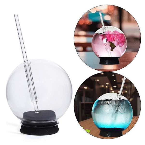 Klart Cocktailglas med Sugrör Fiskbålsglas för Mjölk Juice Cocktail
