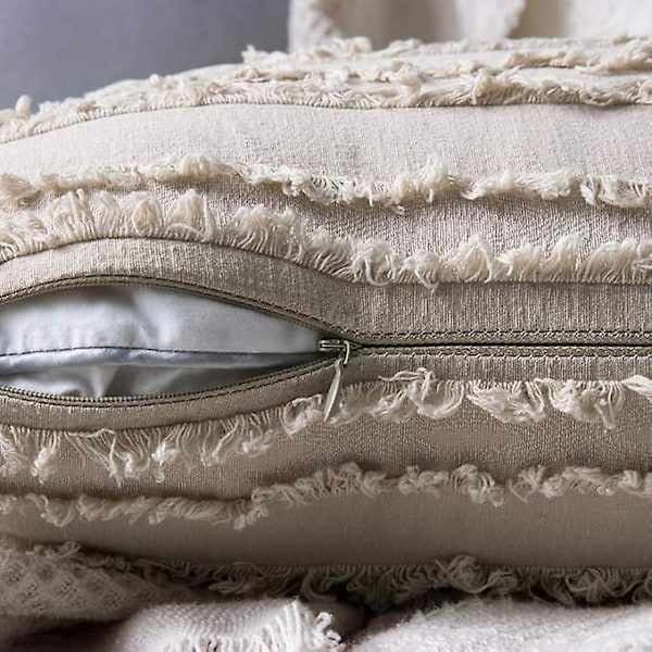 Set med 2 Blandade Kuddfodral Dekoration Fransförsedda Örngott Linne Kuddfodral Skydd Dekor Klassisk för Soffa Hem Sovrum Vardagsrum 45 * 45 CM Beige