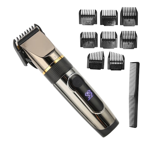 USB-hårklippare LCD Vattentät 2200mAh Litiumbatteri Hårtrimmer med 8 st Guide Comb