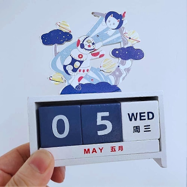 Kreativ skrivebordskalender i tre, permanent blokk måned dato uke display egnet for skrivebordsdekorasjon