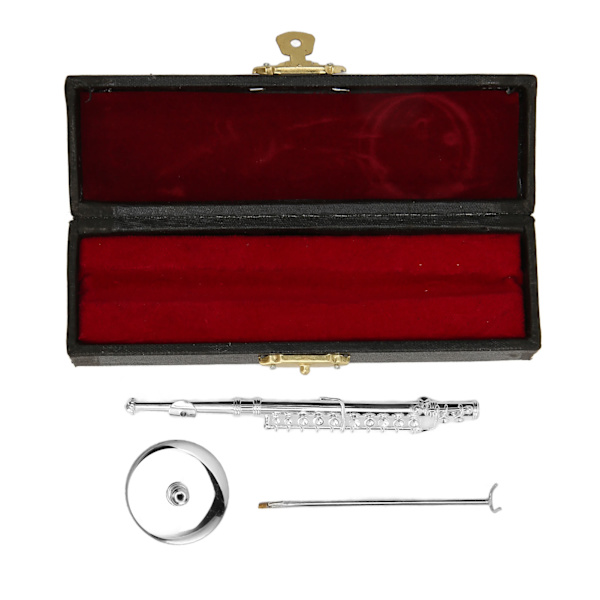 Koppar miniatyr flöjt modell med stativ och case Mini musikinstrument Replika dockhus modell 4,3 tum