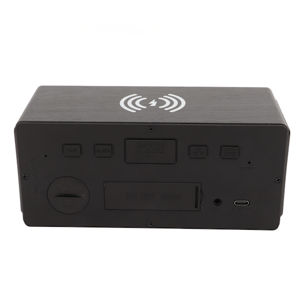 Bluetooth -högtalare Digital träväckarklocka Trådlös laddning 15W Dual Alarm Snooze LED-väckarklocka Svart