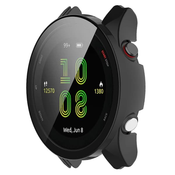 Hard PC Case with Scratch and Drop Protection for Garmin Forerunner 255, Protective Watch Case with Tempered Glass Screen Protector Black