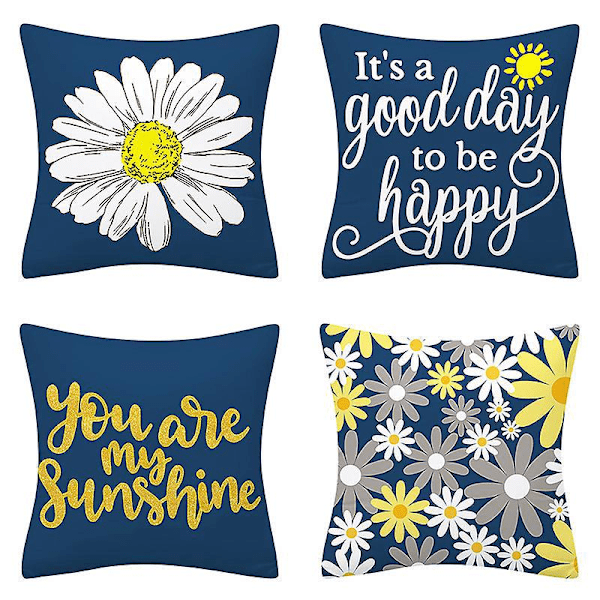 Et sett med 4 moderne Daisy putetrekk med vakre hvite blomster, dekorative sofaputer, hjemmedekorativt firkantet 45*45cm putetrekk