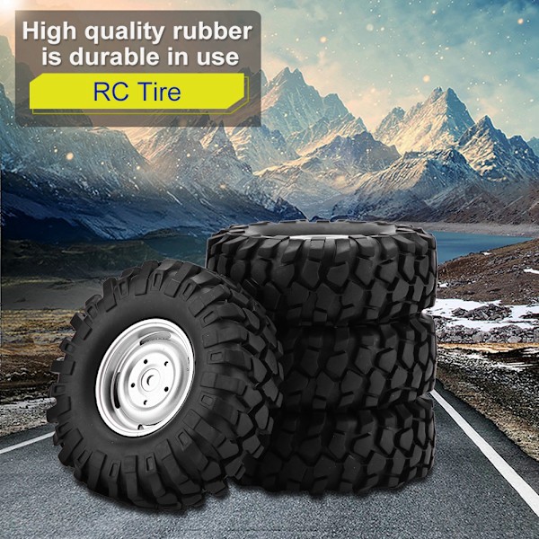 4 kpl Pyöränrenkaat Kumirenkaat navoineen 1/10 RC Crawler -maastokuorma-autolle