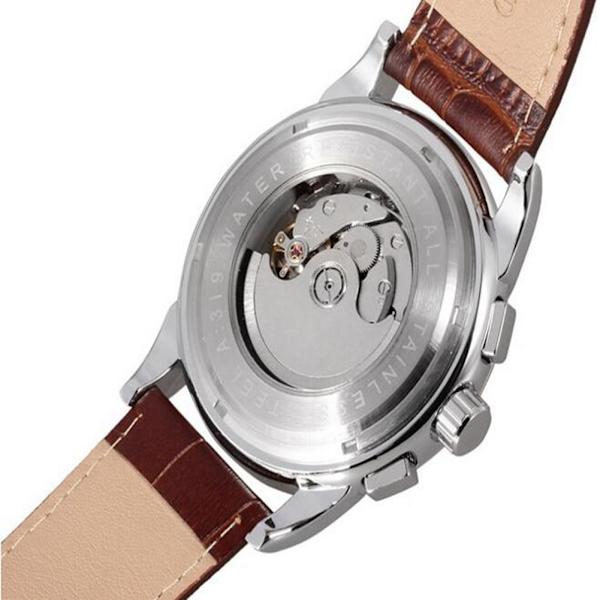 FORSINING Auto Mekanisk Ur Ægte Læderrem 24-timers Herreur White Face Rose Gold Edge